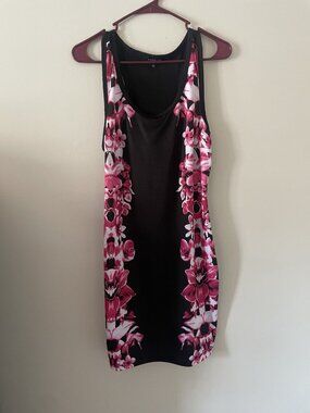 Rampage Women's Sleeveless Floral Bodycon Dress Cut-Out Black Pink White L